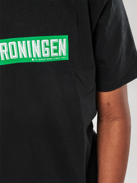 FC Groningen Kids T-shirt | FCG Groen-Wit Balk | Zwart
