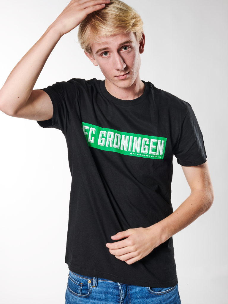 FC Groningen T-Shirt | FCG Groen-Wit Balk | Zwart