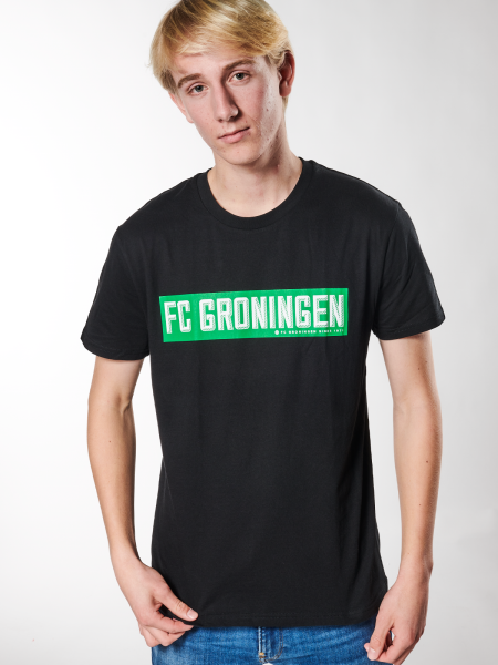 FC Groningen T-Shirt | FCG Groen-Wit Balk | Zwart